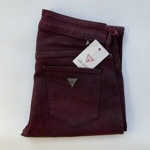 Guess Women’s Sexy Curve Mid Rise Skinny Jeans In Burgundy Light Coated Size 24
